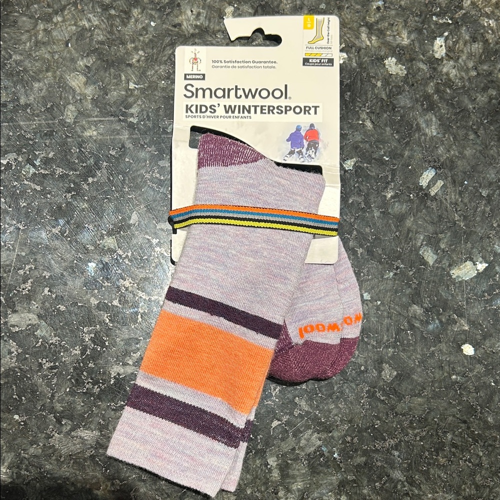Smartwool Kids' Wintersport Socks - Orange & Purple Stripes, new w/ tags, size L